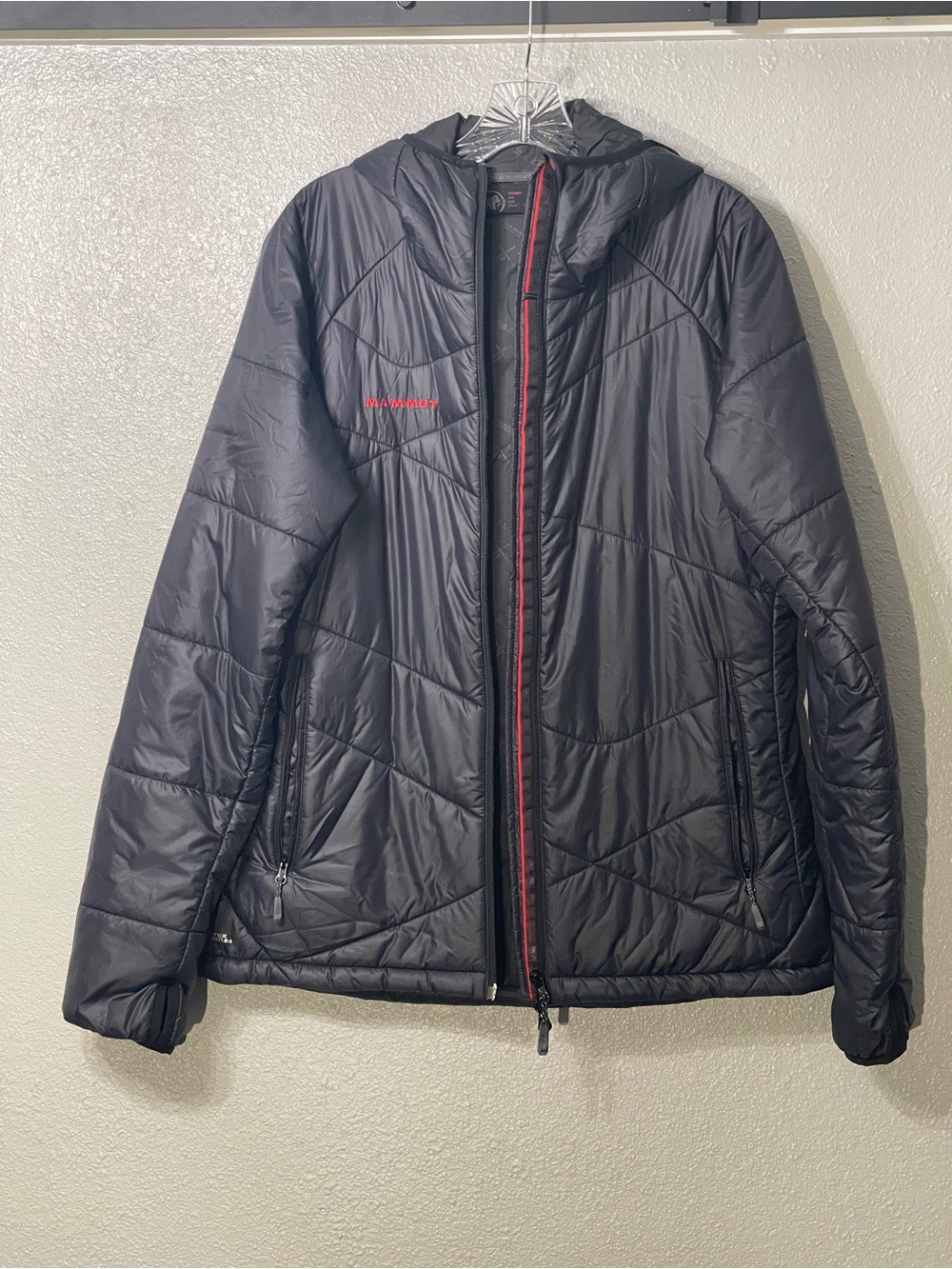 Mammut Women’s Black Hooded Puffer with Red Trim - Size L